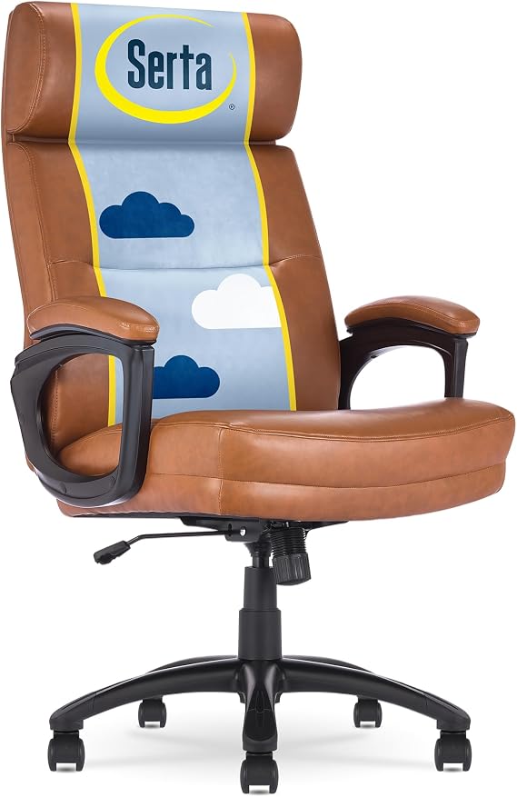 Serta Big and Tall Office Chair Lumbar Support, Fixed Arms Leather Chair