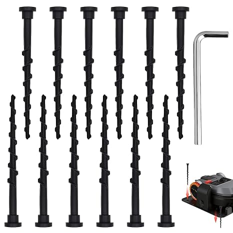 Pack of 12 Earth Screws Long 14 cm Black - Ground Screws Robot Lawnmower Set Including Hex Key - for Charging Station Ground Anchoring
