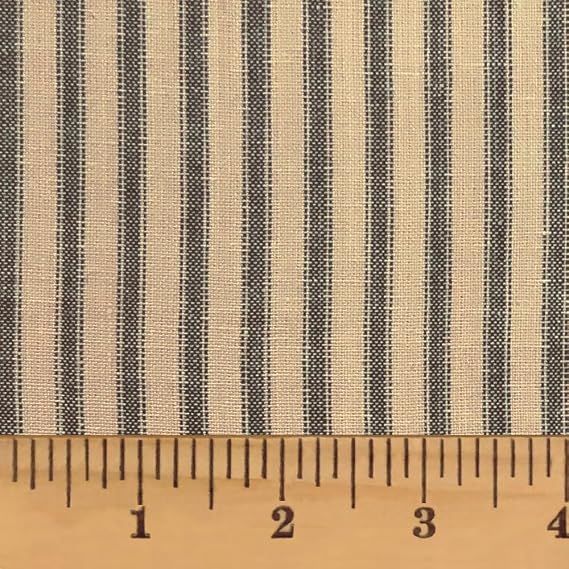 Primitive Black Ticking Stripe Homespun Cotton Plaid Fabric by JCS - Sold by The Yard