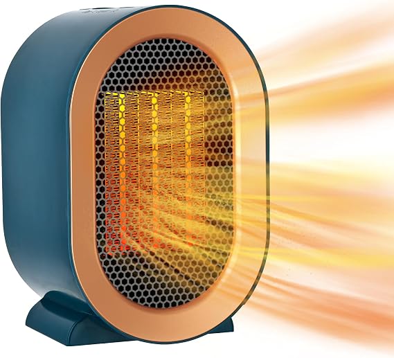 Electric Heater, Fan Heaters for Home Low Energy Silent, Mini Ceramic Heater with 2 Heat Settings, Overheating & Tip-Over Protection, Portable Space Heater for Office, Home and Bedroom