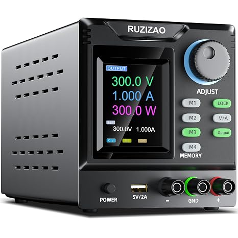 DC Power Supply Variable, 0-300V 0-1A High Voltage Bench Power Supply with Memory Storage & Output Switch, Adjustable Regulated Lab Power Supply with Encoder Knob Lock Button Color Display