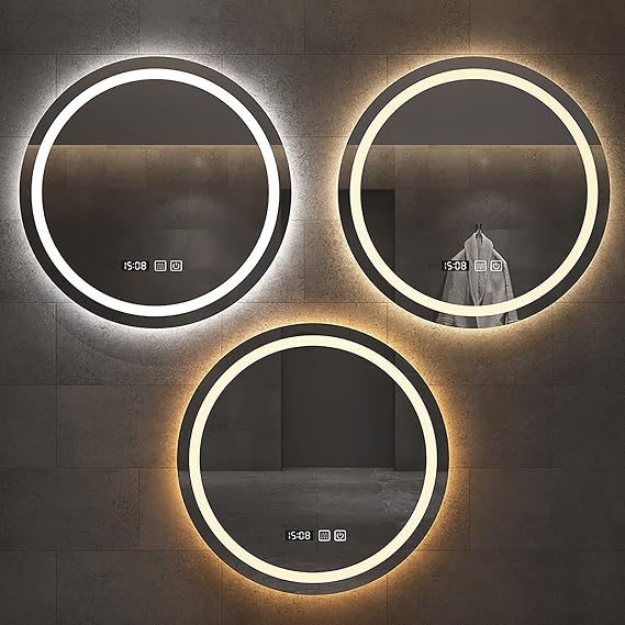 Round Wall Mirror,with Sensor Touch Control,Anti-fog Shatter-Proof,3 Colors Dimmable Light,for Entryways,Washrooms,Living Rooms,Bedroom,Dressing Room,Hallway ( Size : 60cm , Color : Positive light )