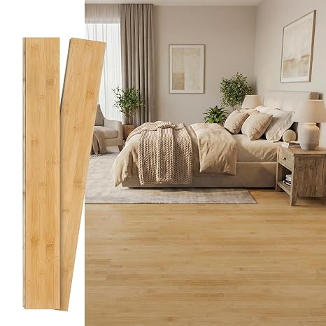Solid Bamboo Flooring Planks, 40.15" L x 5.11" W x 0.6" T, Easy Tongue & Groove, Luxury Hardwood for Office Living Room Bedroom, 14 Planks (Covers 20 Sq Ft), Light Honey