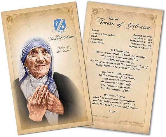 St. Teresa of Calcutta Commemorative Holy Card Paper Pack of 50