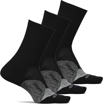Feetures Elite Light Cushion Mini Crew Sock - Sport Sock with Targeted Compression - Large, Black 3 Pair