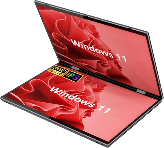 10.5 inch IPS Laptop 2 in 1 Touch Screen Windows 11 Notebook Computer Dualscreen N95 Tablet PC with Stylus Pen, 32G RAM 512G SSD, 2 Type-C, 2 USB3.0, HDMI