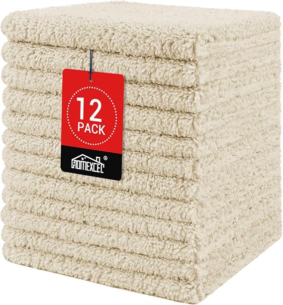 HOMEXCEL Washcloths 12PK, Ultra Soft&Highly Absorbent Face Towels, 12X12 in