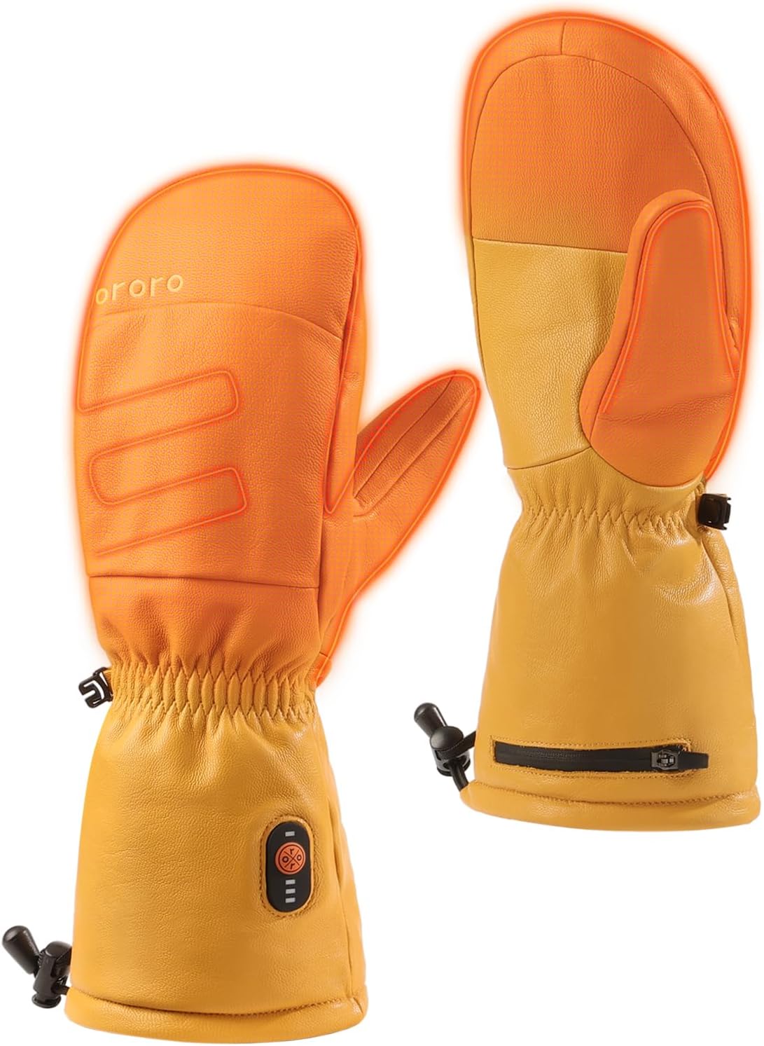 ORORO Leather Heated Mittens for Men and Women, Heated Chopper Mittens with Battery for Outdoor Work Charger Not Included