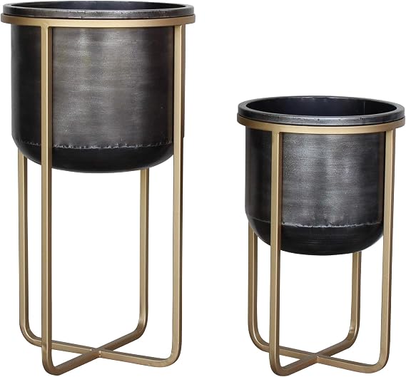 Aspire Rizzy Mid Century Planters (Set of 2), Black