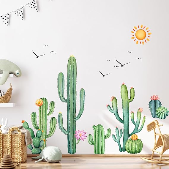 Giant Cactus Wall Stickers Tropical Plants Decals | Cactus Wall Art Sticker Peel and Stick Decal for Home Aisle Bedroom Office Sofa Backdrop Wall Decor
