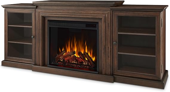 Real Flame Frederick 72" Electric Fireplace TV Stand for TVs up to 70 inches, Entertainment Center with Adjustable Shelves and Storage, TV Stand for Living Room and Bedroom, Remote Control, Timer