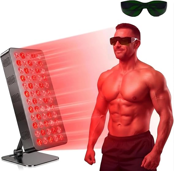 Red & Infrared Light Panel, 660nm & 850nm LED Therapy Full Body Wellness Device with Cooling Fan, 10/20/30min Timer, 5 Brightness for Home, Office (Black)