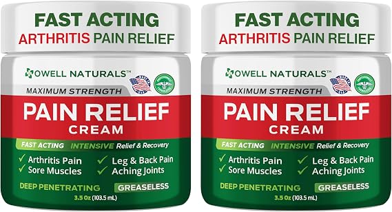 OWELL NATURALS Arthritis Relief Cream Maximum Strength Deep Penetrating Relieving for Aches, Neuropathy, Joint, Muscle, Back, Knee, Feet, Hand, Ankle, Legs, Shoulder. (3.5 Fl Oz (Pack of 2))