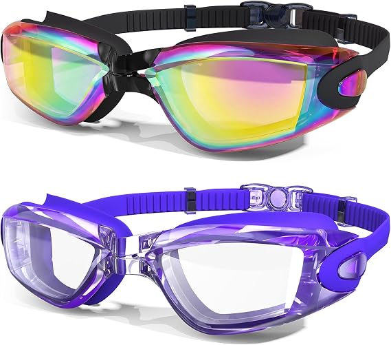 MAMBAOUT Swim Goggles, 2 Pack Swimming Goggles Anti Fog No Leaking UV Protection for Men Women Adult Youth