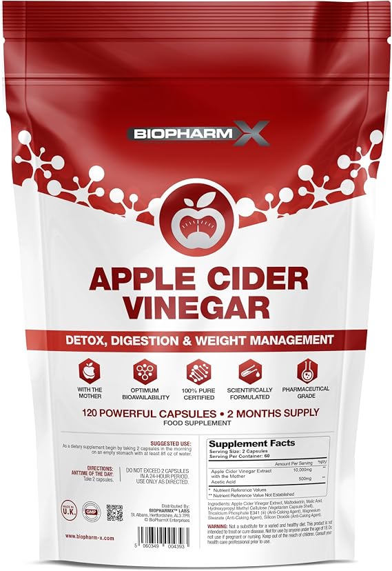 Apple Cider Vinegar Capsules with the Mother 10,000mg ACV (2 Month Supply / 120 Capsules) Detox, Digestion, Metabolism Support