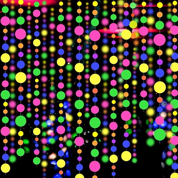 120feet UV Round Dot Paper Neon Garland Neon Streamers Decorations UV Reactive Black Light Party Favors Glow in The Dark Party Supplies for Wedding Birthday Garlands