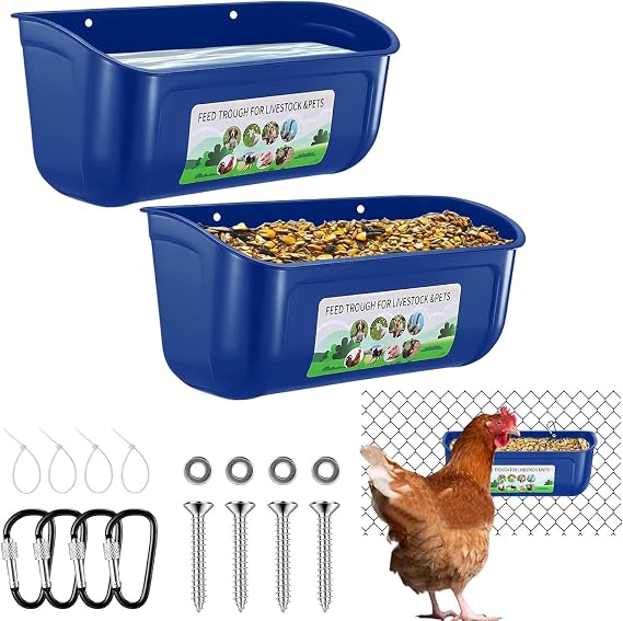 2 Pack Chicken Duck Feeders Trough - Poultry Feed Trough & Waterer Bucket for Chickens, Ducks, Goats, Piglets, Turkeys - Spill-Proof Livestock Feeding Container for Coop, Farm, Barn,Gift For Christmas