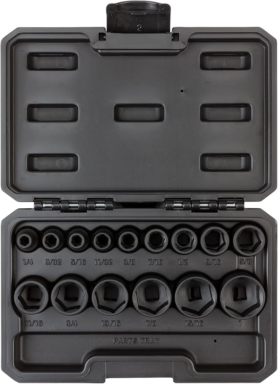 TEKTON 3/8 Inch Drive 6-Point Impact Socket Set, 15-Piece (1/4-1 in.) - Case | SID91300
