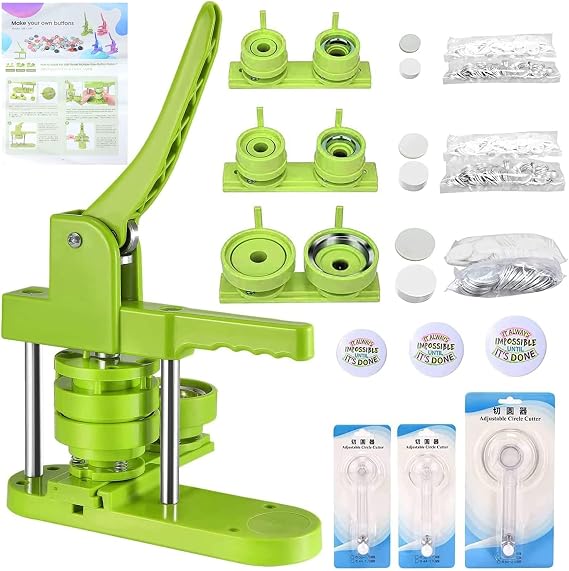 Badge Maker Button Machine Different Sizes 25+32+58 mm Pin Badges Set with 300 Plastic Button DIY Badge Press Machine with Molds & Round Paper Cutter