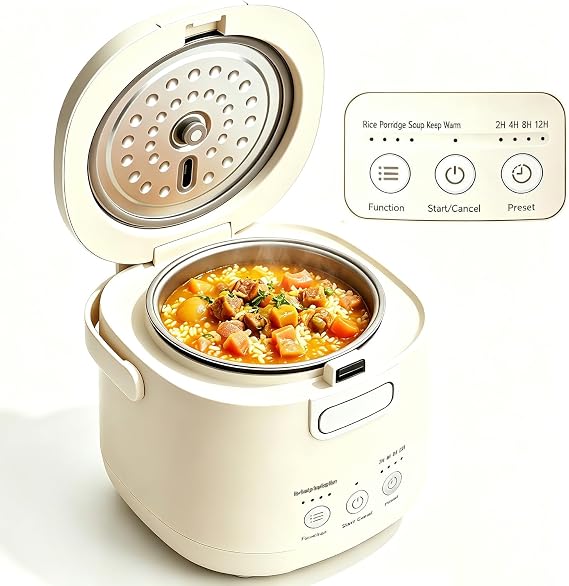 Small Rice Cooker 2 Cups Uncooked, Compact Mini Rice Cooker