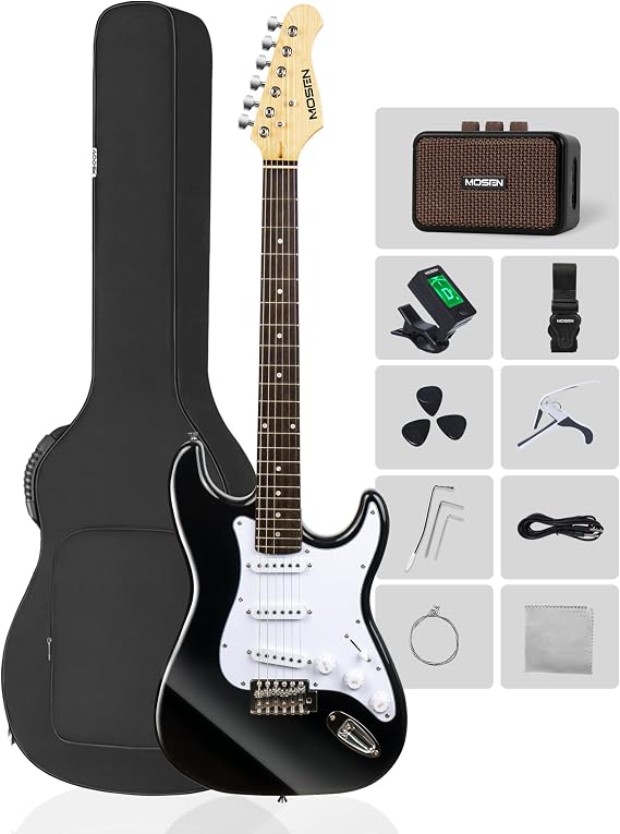 MOSEN 39" Electric Guitar Set, SSS Pickups, Maple Neck, w/Amp, Bag, Tuner