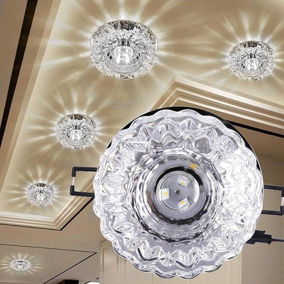 eecoo Crystal LED Downlight, 3W Recessed Ceiling Light with 5-8cm Aperture, LED Decorative Spotlight for Creative Corridor in Hallway, Hallway, Living Room, Bedroom(white) [Energy Class F]