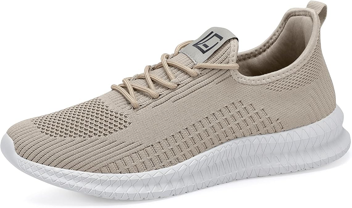 Men's Running Shoes Ultra Lightweight Breathable Comfortable Walking Shoes Casual Fashion Sneakers Mesh Workout Shoes Off-White Size6.5