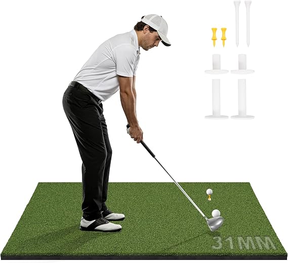 32/31mm High-density Turf Golf Mat, 5 * 3FT/5 * 4FT Golf Practice Mat with Rubber Tees, Golf Hitting Mat for Outdoor & Indoor, for Men Dad/Husband/Golfers