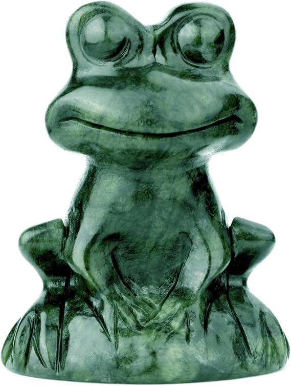 gemshan Jade Frog Statue for Home Offcice Decor Cute Jade Statue Hand-Carved Animal Figurines for Decoration