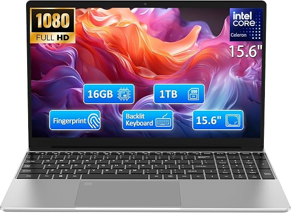 Molegar 15.6" FHD Laptop,16GB DDR4 RAM 1TB SSD,Portable Laptop Computer with Backlit Keyboard,180 Angle Opening,Fingerprint Reader,38WH Battery,Webcam,WiFi 5,BT 4.2,Mini HDMI,USB 3.0