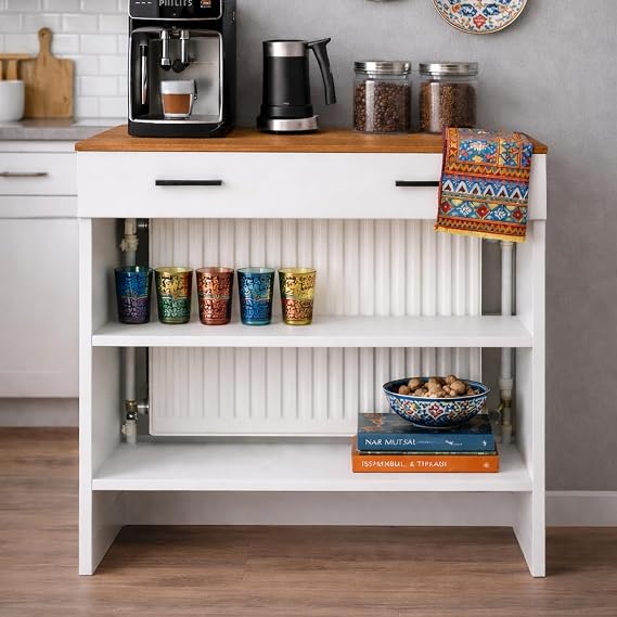 bangu Petek Üstü Kahve Köşesi Dolabı (Derinlik 47 cm) Çok Amaçlı Kahve Standı BKDM008 (ÜST ATLANTİK, 100 CM)
