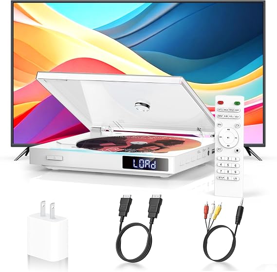 HDMI Mini DVD Player for Smart TV, Region Free Compact CD Player USB/Remote | Ultra thin, 0.31kg, perfect for home, RV, travel NTSC/PAL, USB Input, AV Out, Remote Control