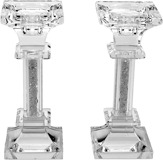Crystal Candle Holders Bulk, Set of 2 Tapered Glass Candelabra Holders, Modern Clear Candle Holder Stand for Dining, Party, Wedding, Christmas, Pillar Candlestick Holder Centerpiece