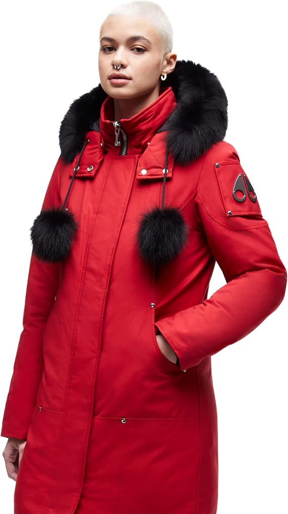 Moose Knuckles Women's Stirling Parka with Fur Trim Hood, Deep Red, Small