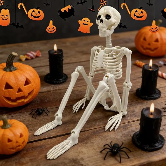 Halloween Skeleton Full Body Realistic Spooky 15.75 Inch | Halloween Skeleton Figurines for Office Bedroom Living Room Mantel Desk Themed Parties