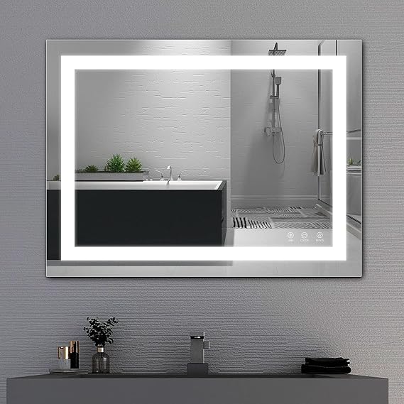 TATU LED Bathroom Mirror, 32x24 Inch Bathroom Vanity Mirror | Wall Mounted+Stepless Dimmable Adjustable+Anti-Fog+Smart Touch Button, Lighted Makeup Mirror, Horizontal/Vertical
