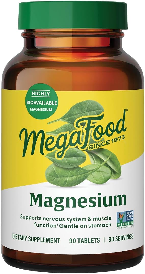MegaFood Magnesium Glycinate, Heart & Nervous System Support, 90 Tablets | Fermented Magnesium Glycinate, Gentle on the Stomach, Highly Bioavailable, Chelated Formula, Vegan, Non-GMO, 90 Servings