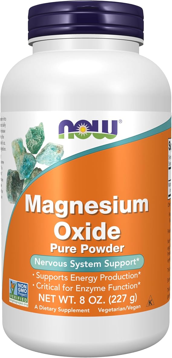 NOW Foods Supplements, Magnesium Oxide, Enzyme Function*, Nervous System Support*, 8-Ounce