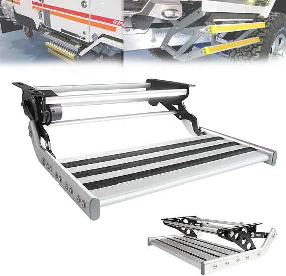 RV Steps,Folding RV Step,Single Layer Electric Retractable RV Stairs,440 LBS Load Capacity,Aluminum Alloy Steps,ElectricWithLight,Safe Entry and Exit