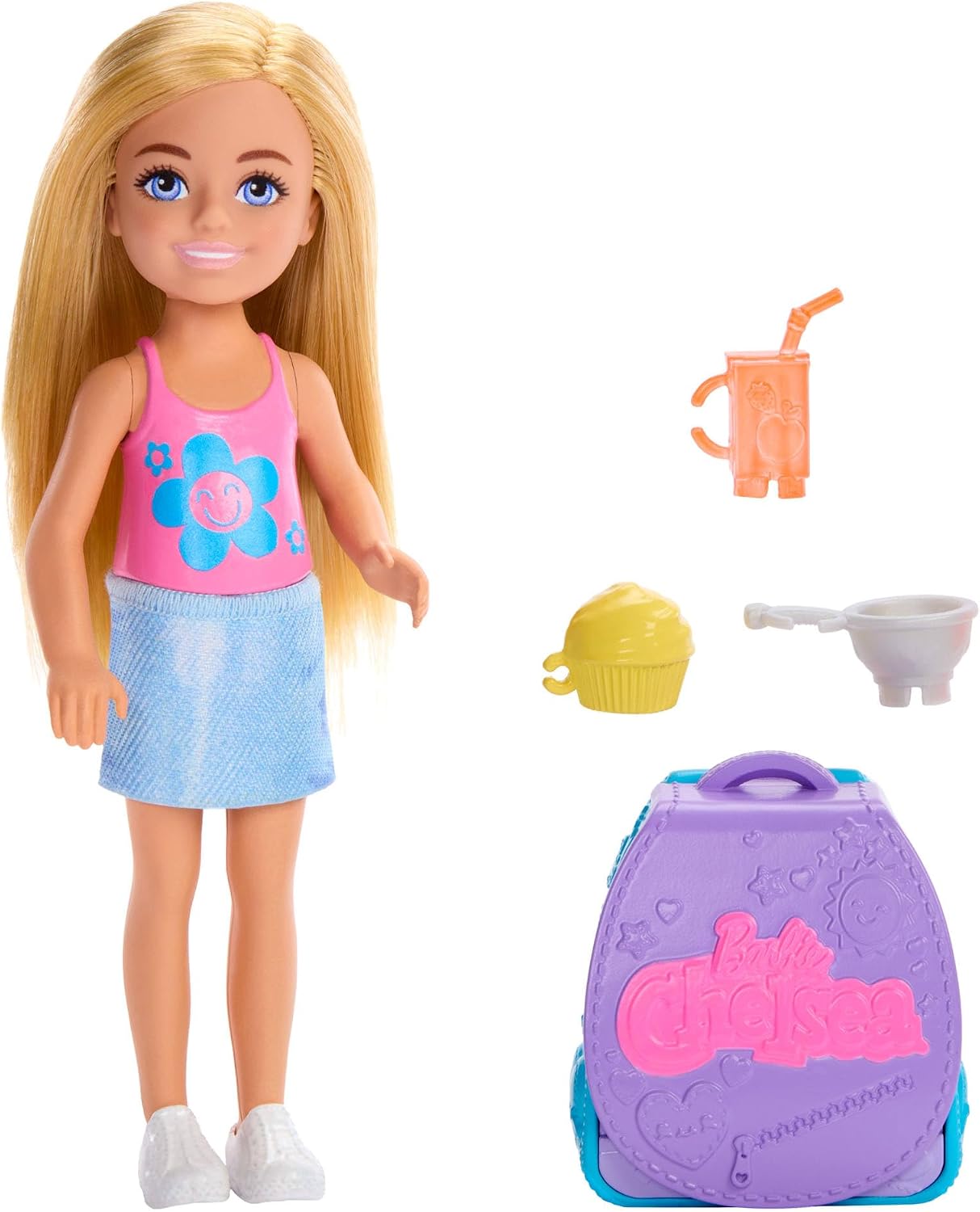 Barbie Chelsea Aile ve Dostlar Kapkek Pişirme Çantası, sarışın Chelsea bebek, pişirme temalı aksesuarla ile takılabilir sırt çantası, JBF46