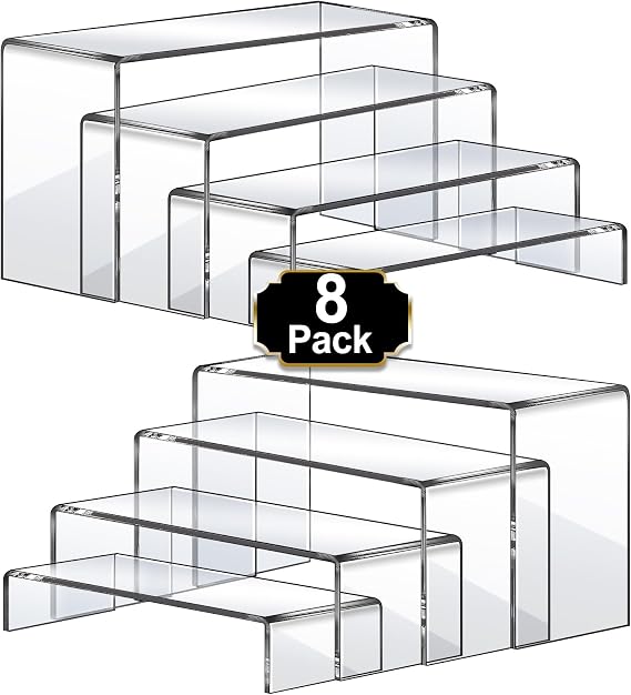 Aheroi Acrylic Risers Display Stands, Acrylic Stands for Display 8Pcs 2Set | Clear Acrylic Display Risers,Display Shelf for Decor,Dessert Table Risers for Display, Cupcake food cake Stand(7"L~8"L~9"L)