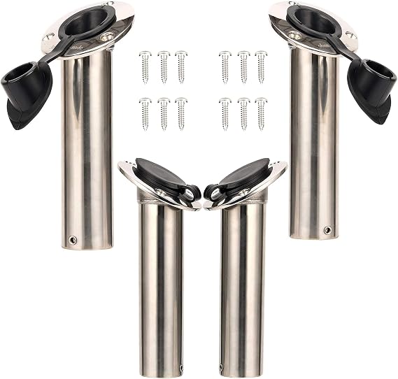 Amarine Made Stainless Heavy Duty Flush Mount Sunshine Resistant Rod Holder with Black PVC Cap