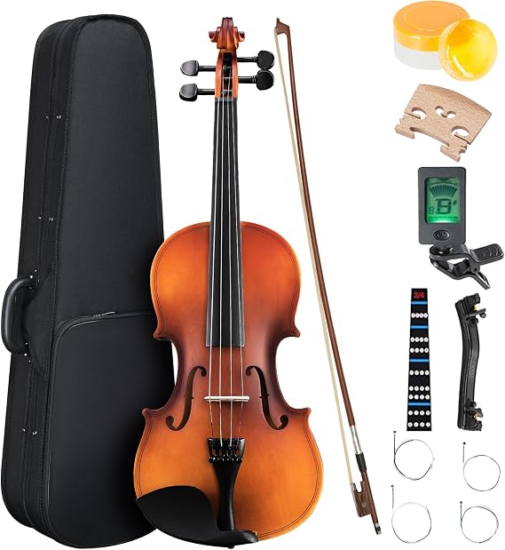 3/4 Violin for Kids Age 9-12, Violin 3/4 Size for Beginner, Student, Acoustic Fiddle with Case, Bow, Bridge, and Bow Care Block (Antique Natural Matte)