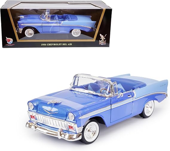 1956 Chevrolet Bel Air 1:18 Diecast Car Model - Tri-Five Classic with Full-Width Grille, Opening Doors & Functional Steering Wheel, Premium Gift Box for Collectors & Holiday Gifting, 14+,Blue