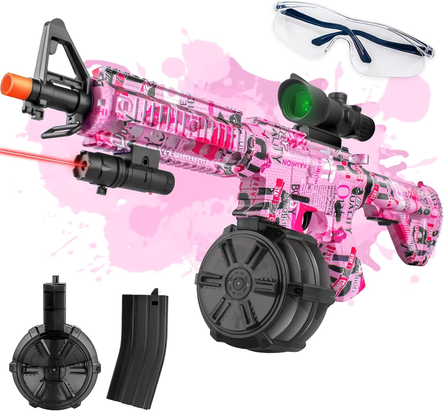 Gel Splatter Blaster for Orbeez with Drum and Scope,Splatter Blaster for Orbeez, Manual &amp; Automatic Dual Mode Orby Blaster for Outdoor Activities, Ages 18, Pink Splat
