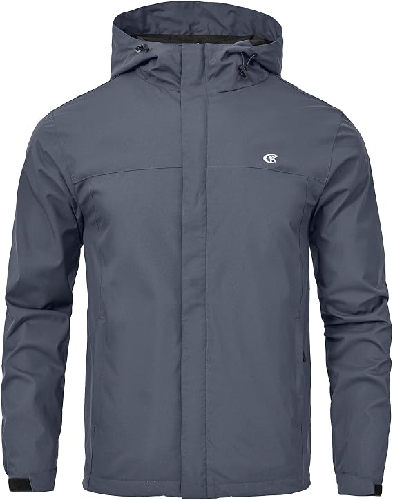 Huayuzh Men's Softshell Jacket Waterproof Breathable Windproof Rain Jacket Lightweight with Hood Running Hiking