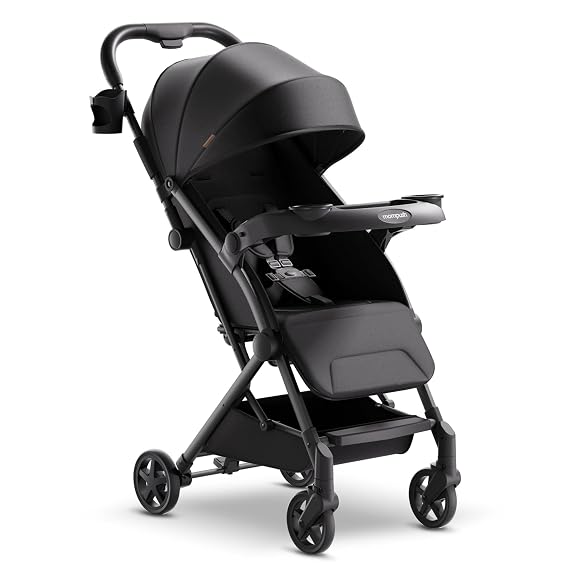 Mompush Lithe V2 Lightweight Travel Stroller Snack Tray Included, Black