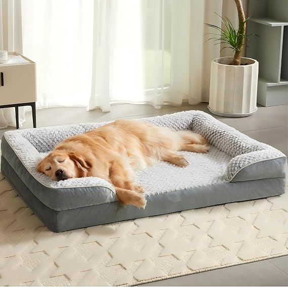 Quilmfoam Orthopedic Dog Beds for Large Dogs,Waterproof Dog Bed, Egg Crate Foam Bed for Large Dogs, Big Pet Bed with Washable Removable Waterproof Pillow Cover and Anti-Slip Bottom, Grey,107x76x19cm