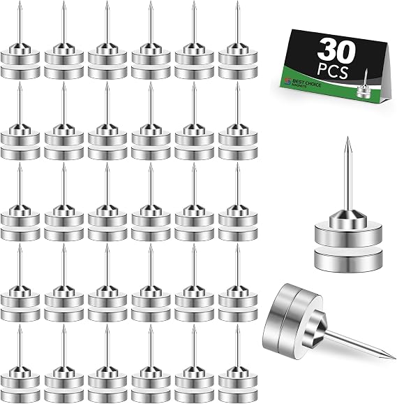 BEST CHOICE MAGNETS 30 Pack Magnetic Push Pins Silver Magnet Thumb Tacks
