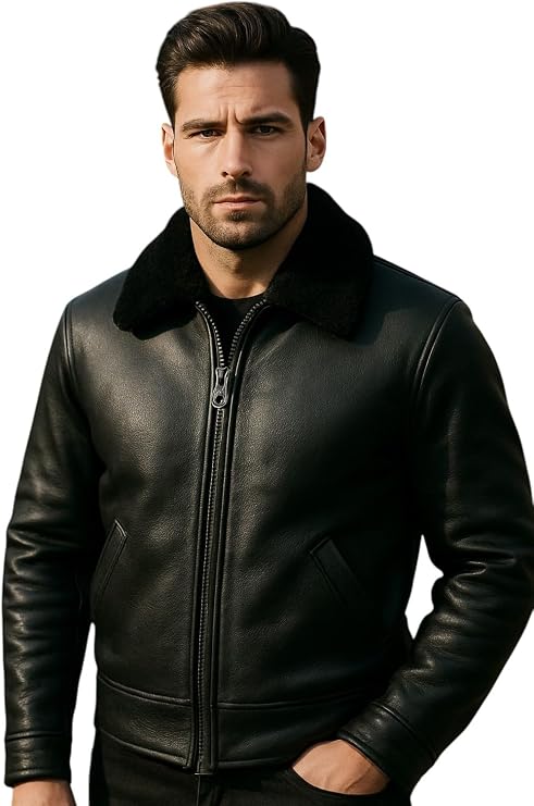 Men B3 Bomber Men Sheepskin Jacket | WWII Flying Pilot Air Force Style Olive Brown Genuine Leather Coat